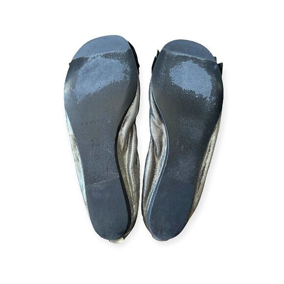 Lanvin Classic Ballerina Flats with Oversized Bows. Pewter leather. - Picture 9 of 13